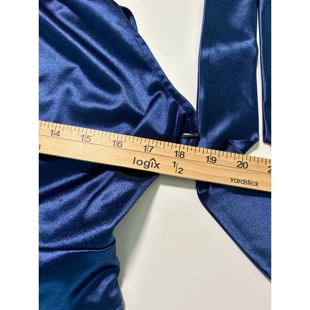 NWT Haisora Blue Satin Halter Neck Maxi Dress‎ Bow Tie Detail Sz XL Prom Formal